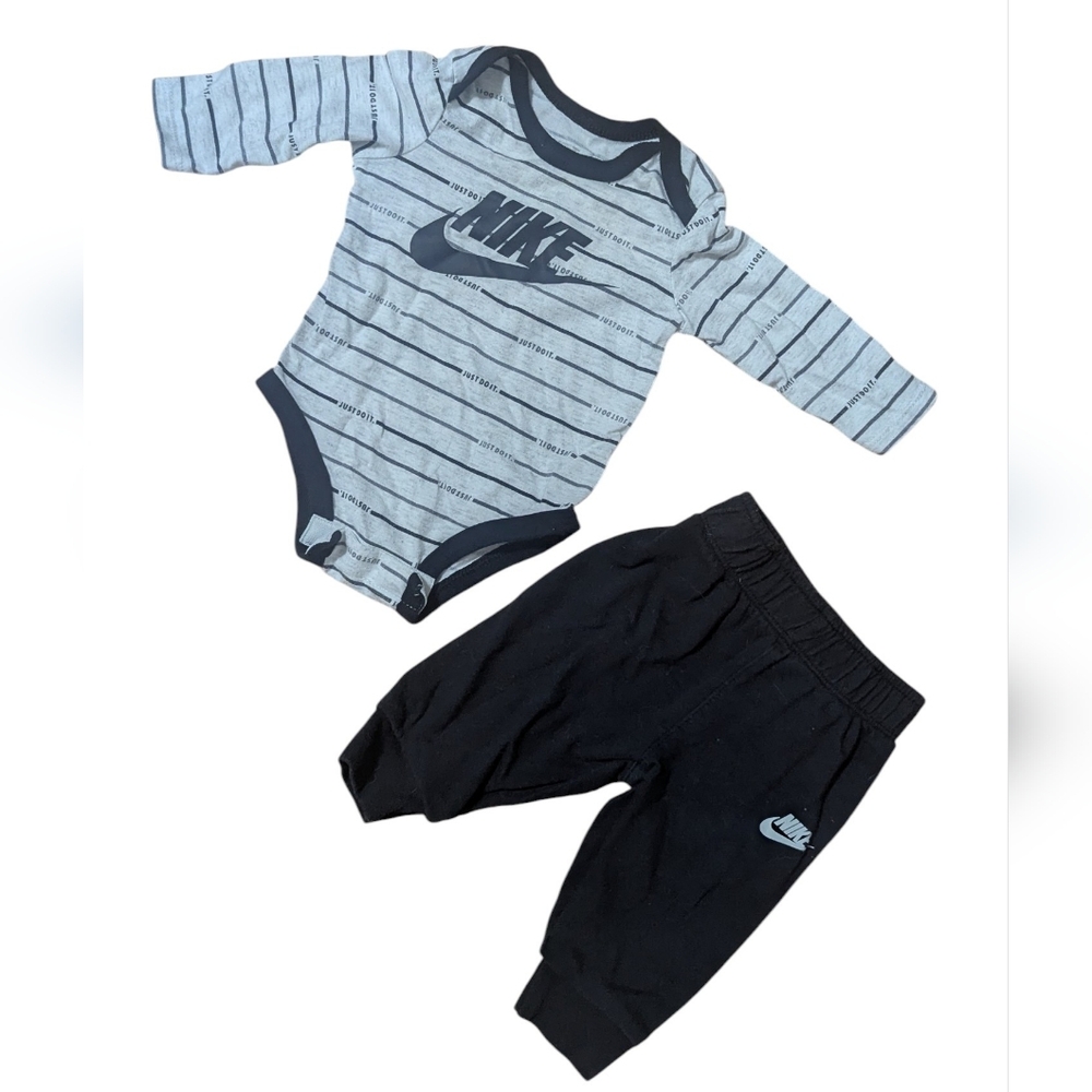 Nike Gray and Black Striped Baby Bodysuit Set